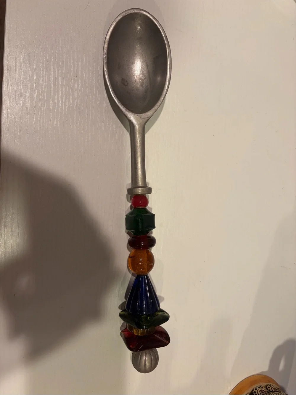 Source Unknown Multicolored Beaded Serving Spoon with Silver Bowl